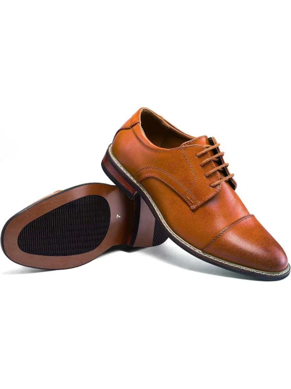 Men Yellow Brown Leather Wingtip Cap Toe Durable Sole Derby Oxford Dress Shoes